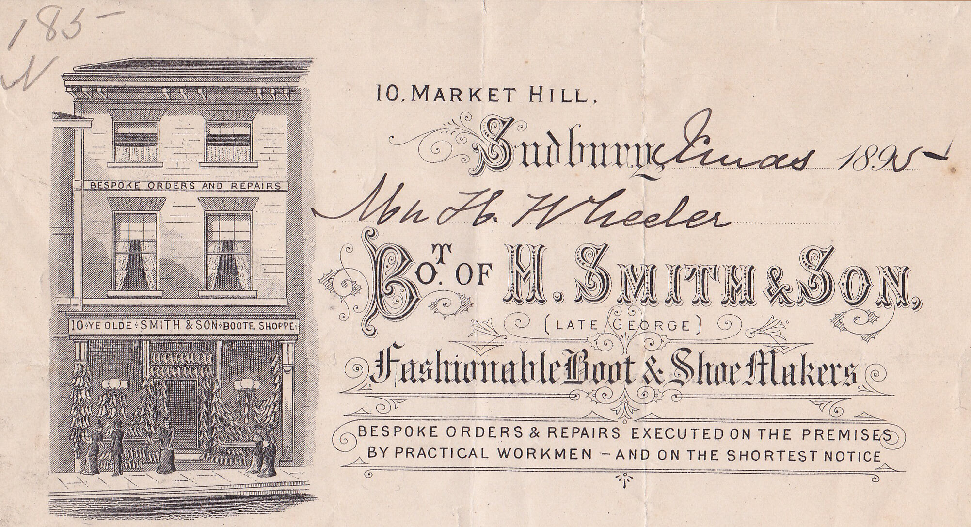 A newspaper clipping of an advert with the business name and address and a sketch of the building